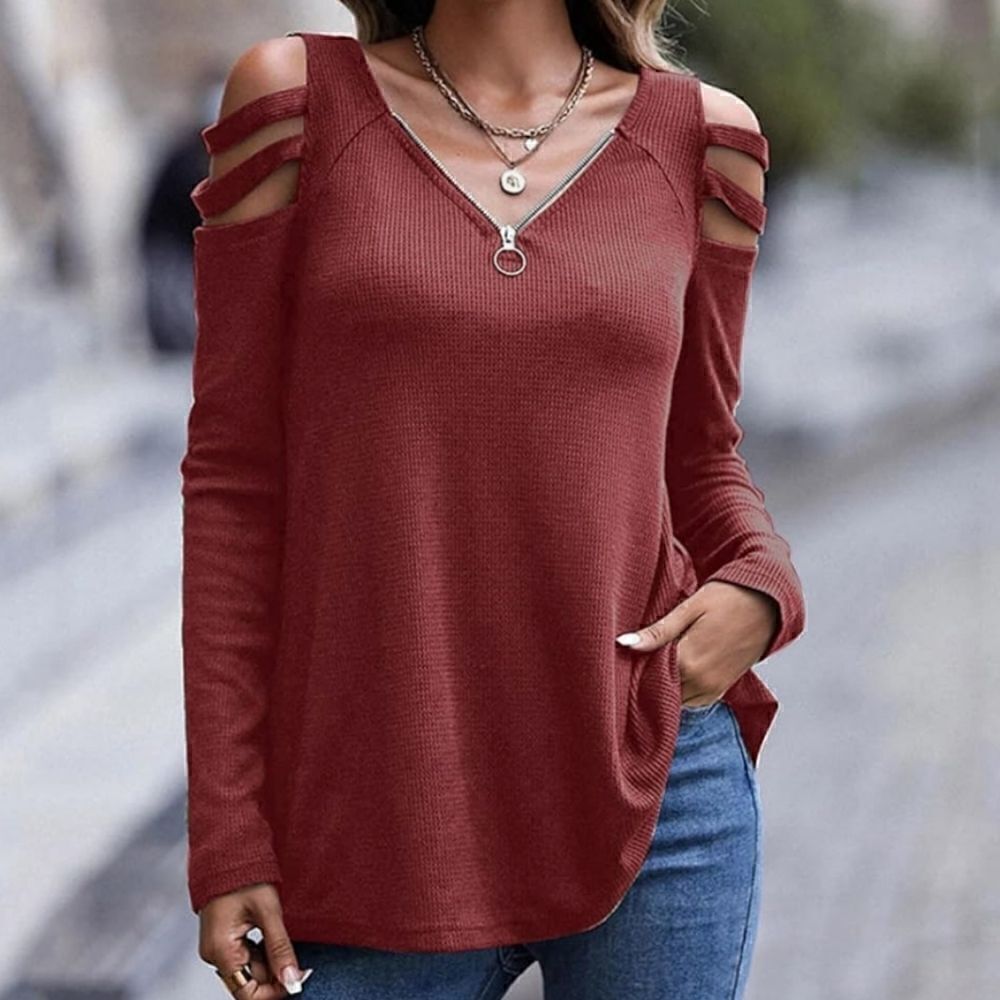 Long Sleeve Cold Should V-Neck Tunic